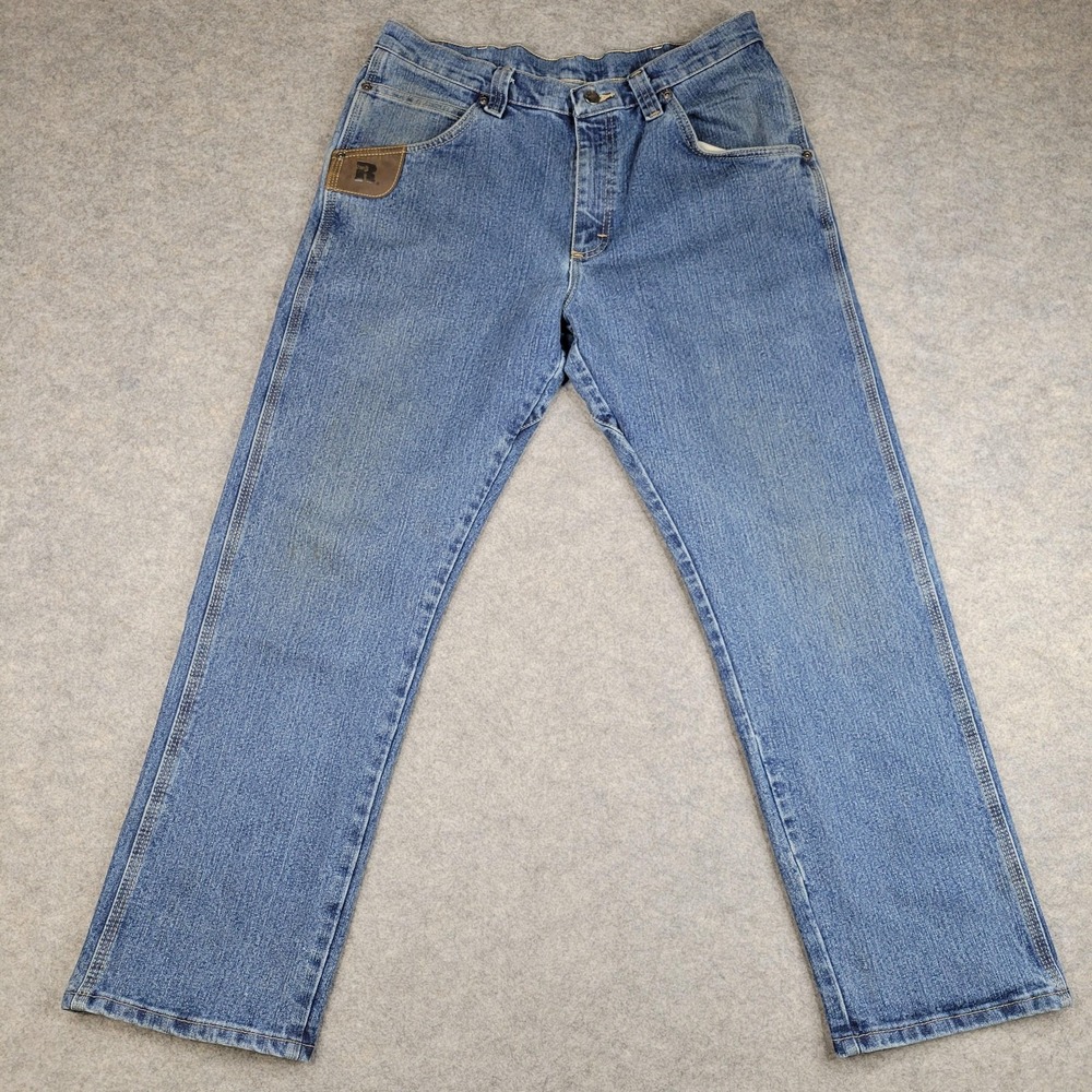Rustler Jeans Mens 34x30 Medium Wash‎ Blue Regular Straight Denim Work Pants